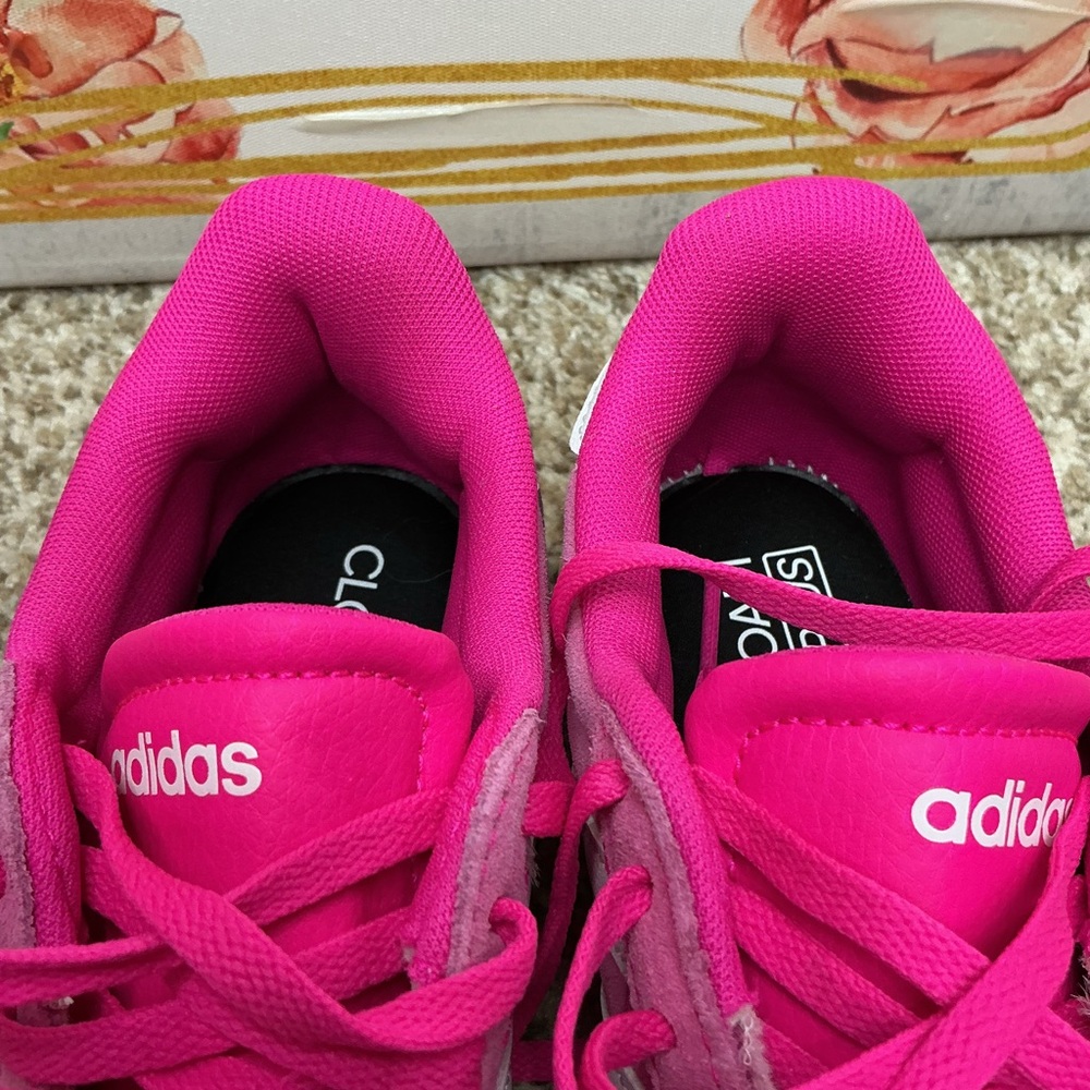 adidas Hot Pink Suede Sneakers with White Stripes - Picture 6 of 10
